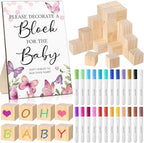 Qilery 75 Pcs Baby Shower Game Sign Kit Wood Blocks, Pink Purple, Butterfly by Qilery