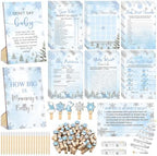 Funnymoom 426 Pcs Blue Snowflake Baby Shower Games Decor, 8 Set, 50 Guest by Funnymoom