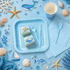 Vyntra 350 Pcs Light Blue Square Paper Plates and Napkins Set, Serves 50 - Image 7