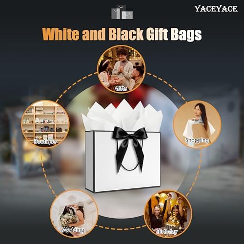 YACEYACE Gift Bags with Ribbon, 20Pack of White Gfit Bags with Bow, Card - Image 7