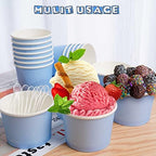 Cunhill 100 Pieces 8 oz Ice Cream Cups with 100 Pieces Spoons Ice Cream Containers Solid Color Disposable Sundae Cups Yogurt Dessert Bowls Party Supplies for Baby Shower Birthday Party (Blue) - Image 5