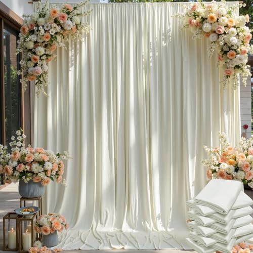 50×12ft Wrinkle Free Ivory Backdrop Curtain for Wedding Parties, 10 Panels 5×12ft Long Soft Silky Polyester Backdrop Drapes Cream Photo Back Drop Curtains for Party Photography Background Cloth by ENJOYYOURPARTY