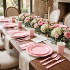 350 Pcs Light Pink Party Plates Cups and Napkins Set, Disposable Paper Dinnerware Set with 9” & 7” Plates, Cups and Napkins for Baby Shower, Bridal Shower, Tea Party, Christmas Party - Image 2