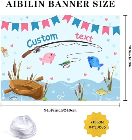 AIBIIN Fishing Gender Reveal Custom Backdrop Blue and Pink Fish He Or Fish She What Will Baby Be Personalized Background Ocean Boy or Girl Gender Reveal Party Banner Photo Prop 8x6ft - Image 2