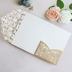 Hosmsua 50PCS Personalized Gold Glitter Laser Cut Flora Invitation Pocket, 5.12 x 7.2 Laser Cut Wedding Invitation Pockets with Envelopes for Wedding Bridal Shower Engagement Invite - Image 6