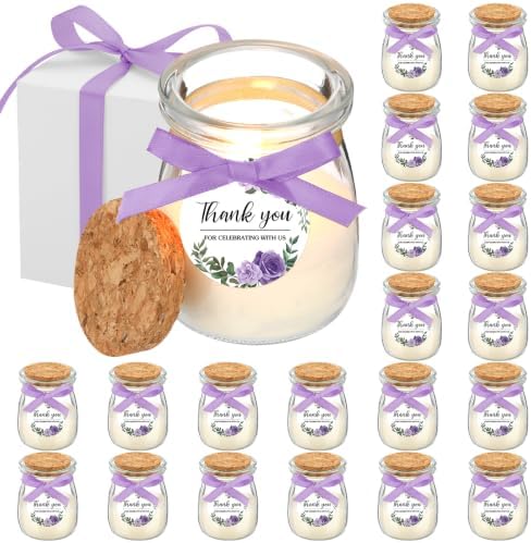 MTLEE 20 Pcs Purple Floral Wedding Candle Favors Lavender Bridal Shower Gifts for Guests Soy Wax Candles with Glass Jar Bridesmaid Proposal Gifts for Wedding Bachelorette Bridal Shower by MTLEE