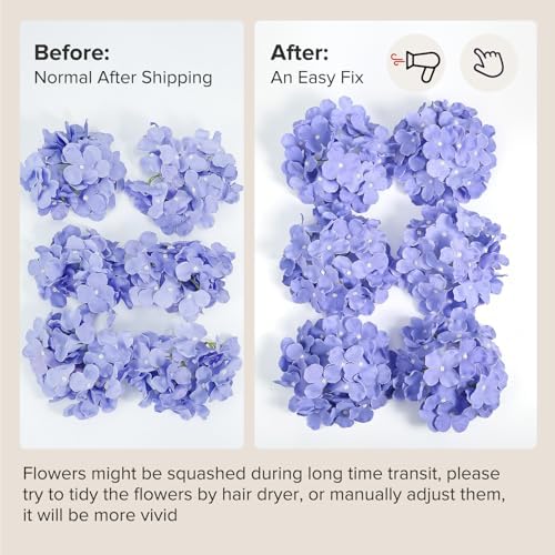 Auihiay 64Pcs Purple Hydrangea Artificial Flowers, Faux Hydrangea Flowers - Image 7