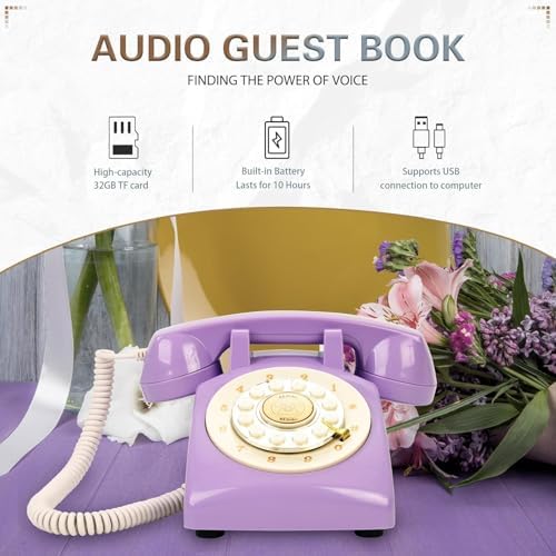 Audio Guest Book Wedding Phone,32GB Memory Customized Audio Messages, Volume Adjustable, with Message Replay Feature, Suitable for All Kinds of Party(Purple+Golden Sign) - Image 3