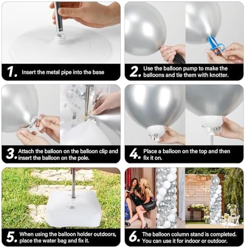 2 Sets Adjustable Balloon Column Stand Kit with Bases（Silver and White） - Image 5