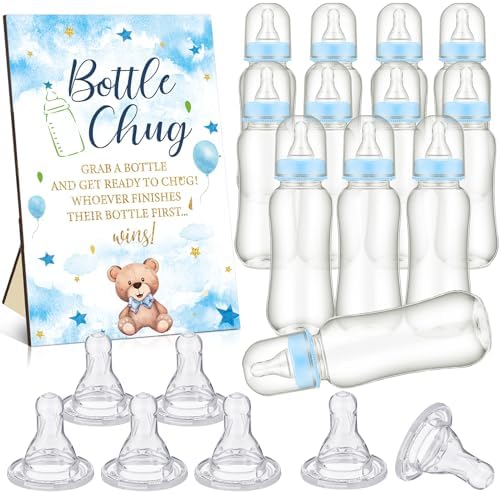 Trelaco 12 Pcs Bear Theme Baby Shower Games Bottle Chug Wooden Sign Set by TrelaCo