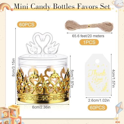Jingmore 60 Sets Mini Crown Candy Boxes with Thank You Tags and Twine Plastic Candy Containers Storage Boxes Decorative for Wedding Baby Shower Princess Birthday Party Supplies(Gold,Swan) - Image 2