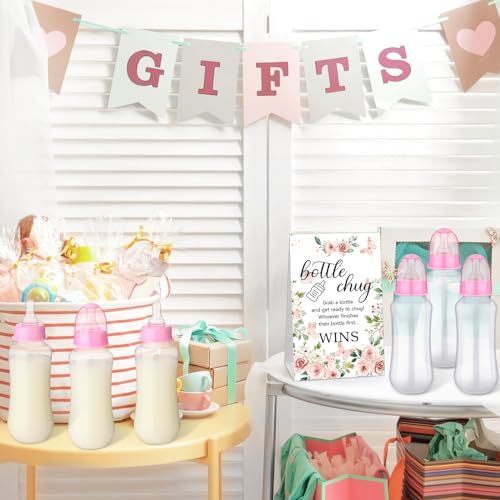 Trelaco 12 Pcs Baby Shower Bottle Chug Game, Floral, Pink - Image 7