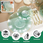 175PCS Green Plastic Plates with Gold Rim, Disposable Party Plates - Image 3