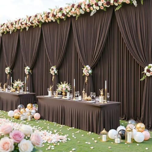 50ft x 10ft Wrinkle Free Brown Wedding Backdrop Curtains for Party Bridal Shower Reception Decorations Brown Fabric Curtain Backdrops Drapes for Photography Baby Shower Birthday Background - Image 4