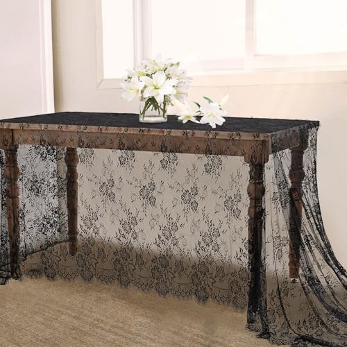 Black Tablecloth Lace Table Fabric 2pcs 60x120 Inch for Scary Movies by LuoluoHouse