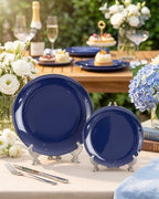PULOTE 100PCS Blue Plastic Plates - Heavy Duty Navy Blue Disposable - Include 50PCS 10.25inch Dinner & 50PCS 7.5 inch Dessert/Salad Plates - Ideal for Party & Labor Day - Image 4