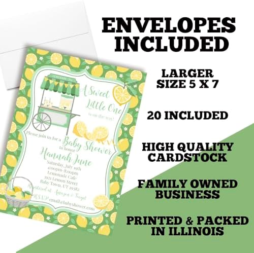 Custom Baby Shower Invites Lemon Gender Neutral Invitations for Boys or Girls, Pack of 20 5x7 Personalized Lemon Themed Invites with Envelopes - Unique Lemon Baby Shower Cards by AmandaCreation - Image 6