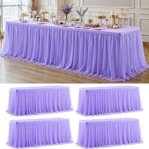 4 Pack Lavender Tablecloth for 8 Foot Rectangle Tables Tulle Table Skirt by PartyTalk