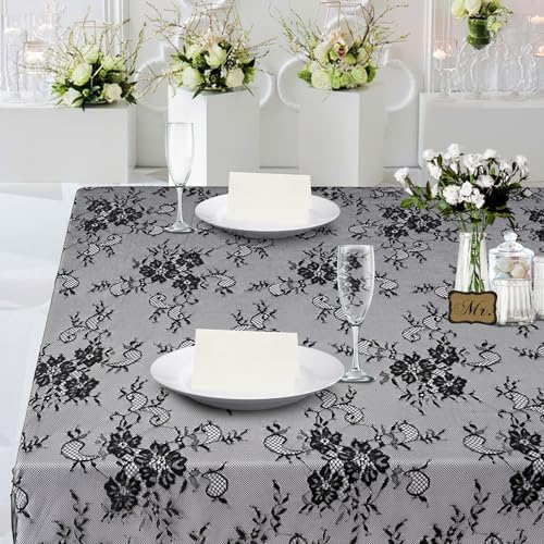 Black Tablecloth Lace Table Fabric 2pcs 60x120 Inch for Scary Movies - Image 5