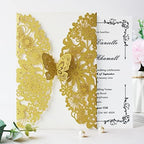 Hosmsua 5.12 x 7.3 Inch 50PCS Gold Laser Cut Lace Flora Butterfly Quinceanera Invitation Cards and Envelopes Customized Printed Invitations for Quinceañera Wedding Invite (Gold Glitter) - Image 6