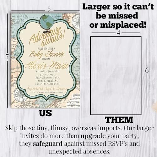 Amanda Creation Custom Baby Shower Invites Adventure Awaits Baby Shower Invitation 20 5x7 Personalized Invites With Envelopes - Image 7