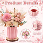 Rtteri 6 Set 5.12" Ceramic Pumpkin Vase with Wood Slices Glazed Fall Flower Pots for Autumn Home Decor Smooth Pottery Planter Pack for Thanksgiving Tabletop Decoration Housewarming Gifts (Pink) - Image 3