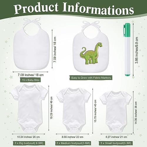 Roowest 35 Pcs Baby Shower Bibs Game with Bib Bodysuit Marker, Greenery - Image 3