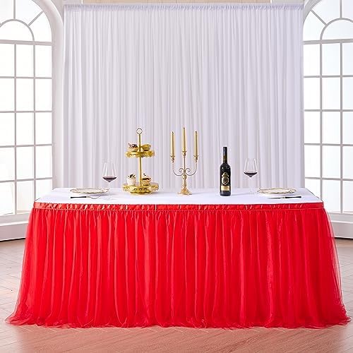 Suppromo 14ft Red Tulle Tutu Table Skirt Ruffle Table Skirting for Graduation Baby Shower Birthday Party Wedding Christmas Decorations(Red,L14(ft)*H 30in) - Image 2
