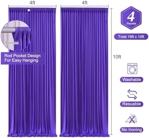 Purple Backdrop Curtains 4 Panels - Wrinkle-Free Polyester Photography Drapes for Baby Shower & Birthday Party - 16 X 10FT - Image 2