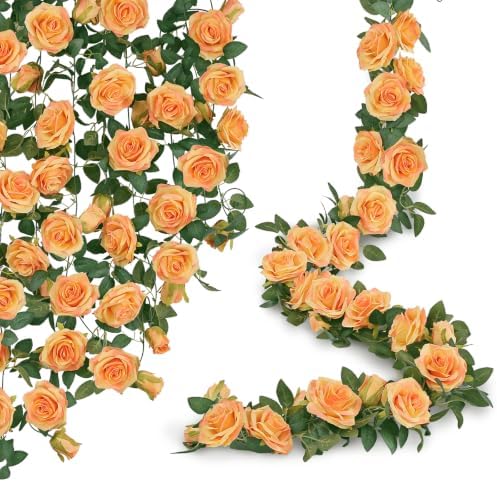 U'Artlines 3 Pack Artificial Orange Rose Garlands Flower Vines 19.5 ft by UArtlines