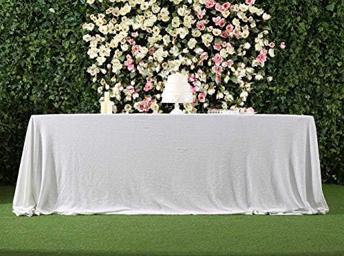SquarePie Sequin Tablecloth 90x132 Inch White for Wedding Party - Image 6