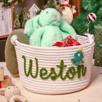 Personalized Cute Small Woven Basket with Handles, Custom Cotton Rope Room Shelf Storage Basket, Empty Decorative Gift Basket, Decorative Round Bin for Nursery Bedroom Bathroom (Style F) - Image 2