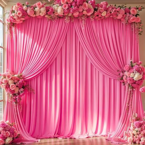 Hot Pink Backdrop Curtain 10 Panels-Wrinkle-Free Polyester Photography Drapes for Wedding Party Photo Background Decorations- 40 X10FT - Image 3