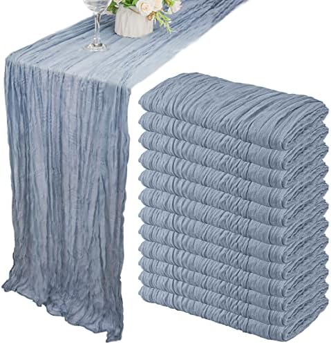 35x157 Inch Dusty Blue Cheesecloth Table Runner Boho Wedding Party Decor by Fivenl