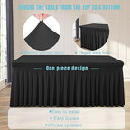 4 Packs Black Table Clothes for 8 Foot Rectangle Tables, Wrinkle Resistant Stretch Spandex Table Covers Fitted Tablecloth with Skirt for Event Banquet Wedding Birthday Party - Image 2