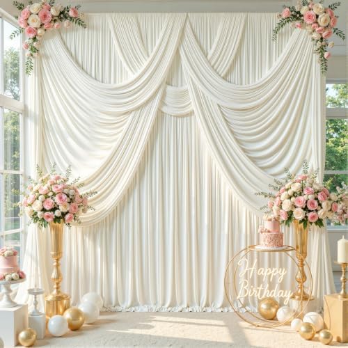 20ft x 10ft Ivory Backdrop Curtains, 4 Panels Cream Drapes for Backdrop by LittleFunny