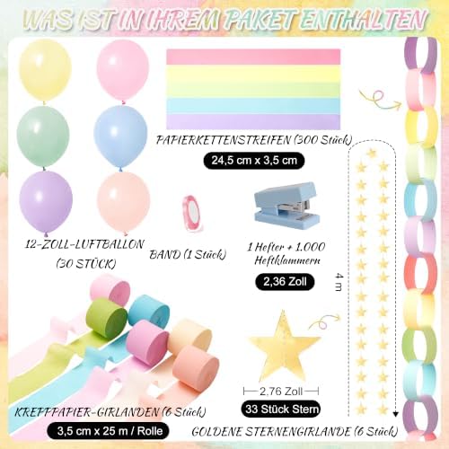 Gleebixi Pastel Birthday Decorations Kit with Paper Chain Garland - Image 4