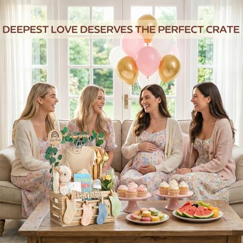 Giftacity Wooden Baby Shower Crate, Large Brown Personalized Gift Basket - Image 4