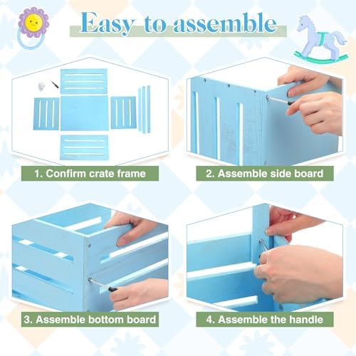 Suzile Baby Shower Crate Wooden Closet Baby Basket Gift,Blue - Image 4