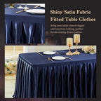 Navy Blue Satin Table Clothes for 4 Foot Rectangle Tables - 4FT Wrinkle Resistant Glitter Rectangle Tablecloths, Party Table Covers for Wedding Banquet, Baby Shower, Birthday, Holiday Dinner - Image 5