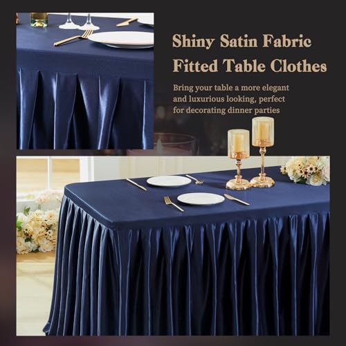 Navy Blue Satin Table Clothes for 6 Foot Rectangle Tables - 6FT Wrinkle Resistant Glitter Rectangle Tablecloths, Party Table Covers for Wedding Banquet, Baby Shower, Birthday, Holiday Dinner - Image 5
