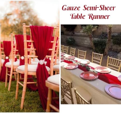 6 Pack 10Ft Red Chiffon Table Runner 29x120 Inches Sheer Fabric Table Runner Romantic Wedding Runner for Thanksgiving Christmas Bridal Shower Decorations（Red） - Image 5