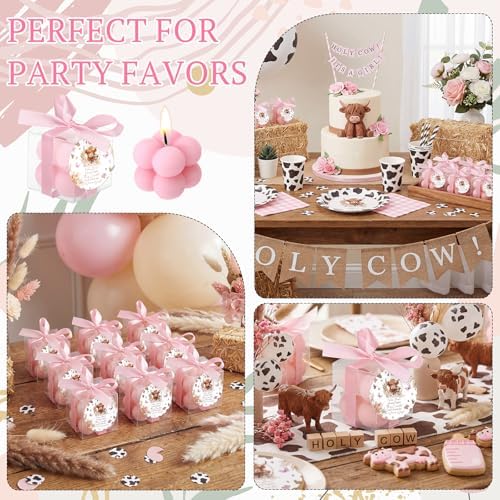 MTLEE 24 Sets Cow Baby Shower Favors Party Candle Small Bubble Candle Baby Shower Favors for Guests Tea Candles Bulk with Stylish Ribbons Cards Gifts(Pink, Cow) - Image 6
