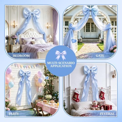 Big Blue Bow Coquette Room Decor, 16x85 Inch Large Christmas Bows for Birthday Decorations, Christmas Tree Topper, Girl Room Decor, Bachelorette, Wedding, Baby Shower, Front Door, Wreath (Blue) - Image 5