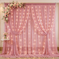 20ft x 10ft Dusty Rose Chiffon Backdrop Curtain with Lights String for Parties,4 Panels Sheer Tulle Curtain Wedding Backdrop for Baby Shower Birthday Party Ceremony Reception Home Decorations by Partisky