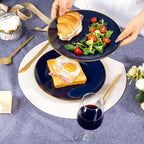 bUCLA 100PCS Blue Plastic Plates - Navy Blue Disposable with Gold Rim, Include 50 Each (10 inch Dinner & 7 inch Dessert) Plates, Ideal for Party & Labor Day - Image 4