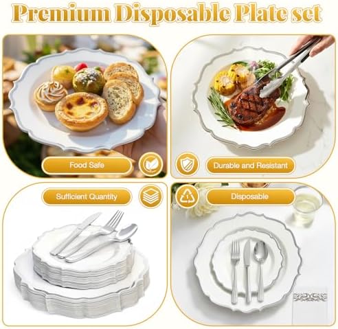 Glowserve 175 Piece Disposable Plastic Plates Dinnerware Set for 25 Guests - Image 6