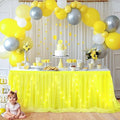 PARTISKY Yellow Tulle Tutu Table Skirt for Rectangle Tables or Round Table,Led Light String Table Cloth for Wedding Baby Shower Birthday Party Dessert/Cake Tables by Partisky