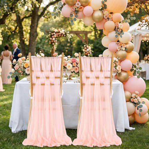 Fanqisi 16 Pieces Chair Sashes with Ribbons 8ft Long Blush Soft Fabric Drapes for Wedding Church Chair Aisle Decorations - Image 5
