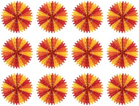 Beistle Tissue Fans – 12-Pack Round Hanging Tissue Paper Decorations for Fall Festivals, Autumn Celebrations, Harvest Parties and Seasonal Thanksgiving Events, Golden Yellow, Orange and Red, 25" by Beistle